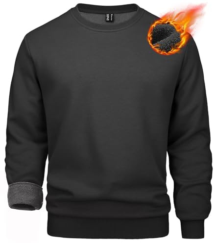 MAGCOMSEN Pullover Herren Warm Winter Gefütterte Sweatshirts Fleece Sweater | Rundhals Pulli, Ohne Kapuze, Hochwertiger Fleece-Futter,Warm Weich, Langarm Für Winter Herbst Arbeit&Outdoor Sport&Freizeit