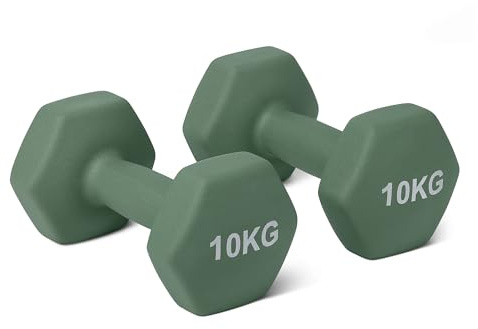 Amazon Basics Hantel-Set, Neoprenbeschichtung, 10 kg, Olivgrün