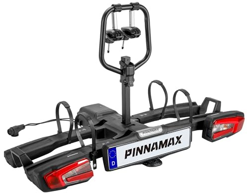 PINNAMAX EBike Fahrradträger für 2 Fahrräder - Falt- und Kippbarer Heckträger für die Anhängerkupplung bis 60 kg - Fahrradheckträger mit Diebstahlschutz, Rücklicht & Nummernschildhalter (TB-603A-2)