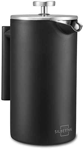 SILBERTHAL French Press Thermo 1 Liter - Kaffeebereiter Edelstahl | Doppelwandig isolierte Kaffeepresse, hält Kaffee bis zu 1 Stunde warm. Ideal zum Verschenken an Kaffeeliebhaber.