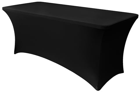 Obstal 180 cm Stretch-Husse für Standard-Klapptische, Universal-Tischabdeckung, rechteckig, Schutz für Hochzeit, Bankett, Party, Schwarz, ca. 183 cm Länge x 76 cm Breite x 76 cm Höhe