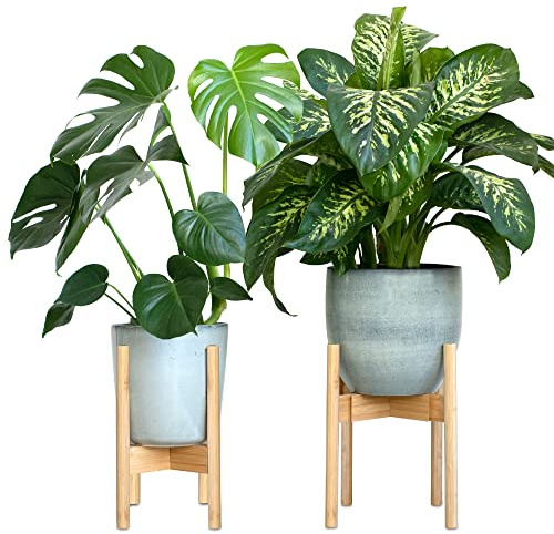 Gadgy® Pflanzenständer - 2er Set Bambus Blumenständer - Verstellbare Blumenhocker für Töpfe bis Ø 30,5 cm - Blumentopf Ständer, H:35,5cm - Plant Stand mit Beinen