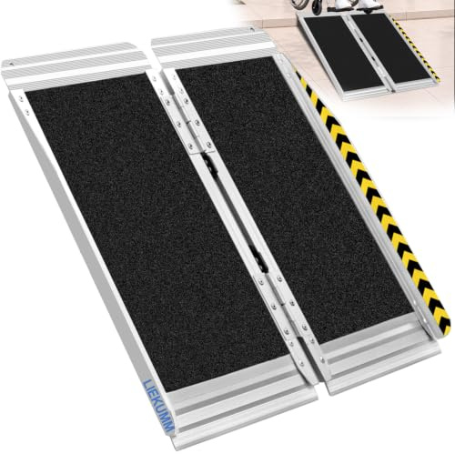 LIEKUMM Rollstuhlrampe 152 cm, 363 kg Tragkraft Aluminium Rampe Rollstuhl | Rutschfeste, Tragbare, Rollstuhlrampe Klappbar, Rollstuhlrampe für Treppen, Türschwellen, Stufen, Rollstuhl und Kinderwagen