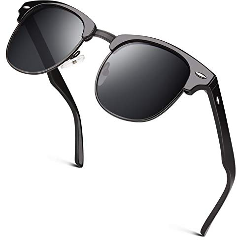 GQUEEN Horn Gestell Halbrahmen Retro Polarisiert Sonnenbrille Herren Damen | Leicht, Verstellbare Nasenauflagen, Angeln, Autofahren, Reisen, Laufen, Golfen, UV400 Schutz