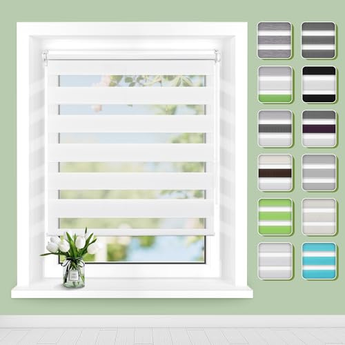 Buseu Doppelrollo Klemmfix ohne Bohren B80 x H130cm(Stoffbreite 76cm) Weiß Blickdicht, Fensterrollo Stufenlose Lichtregulierung Tag & Nacht, Duo Rollo für Fenster & Türen - Sichtschutz & Sonnenschutz