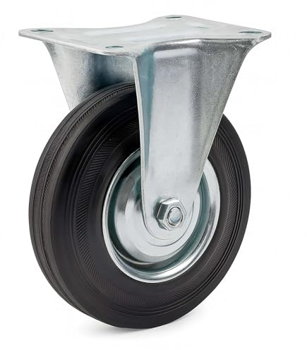Wiltec Bockrolle Ø200mm mit Gummirad und Metallfelge 150kg Tragkraft, Vollmaterial Apparaterolle Transportrolle Möbelrolle, leiser Lauf