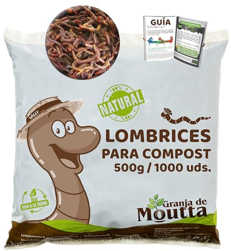 1,000 Stk. Kompostwürmer (500g) | Regenwürmer Eisenia, kompostieren Sie Ihren organischen Abfall - Für Vermicomposter/Komposter/Garten