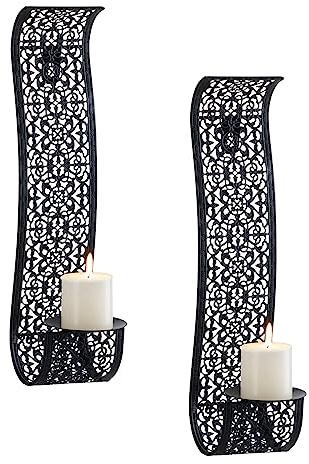 Sziqiqi Wandkerzenhalter, Vintage, Schwarz, Kerzenhalter für Stumpenkerzen, dekorativ, aus Metall, Set mit 2 eleganten Wandleuchten für die Wände des Zimmers