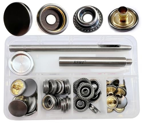 Druckknöpfe mit Werkzeug, 15mm Schwarz Metall Nähzubehör Buttons Knöpfe zum Annähen Werkzeug Jessey Snaps für DIY Basteln Stoff, Kleidung Taschen