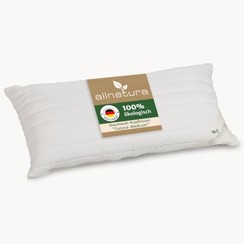 allnatura Baumwoll-Kopfkissen Cotona-Medicott 40x80 cm Testsieger - 100% Bio-Baumwolle ideal für Allergiker - Seiten- und Rückenschläfer - Höhe anpassbar & Bezug maschinenwaschbar - Made in Germany