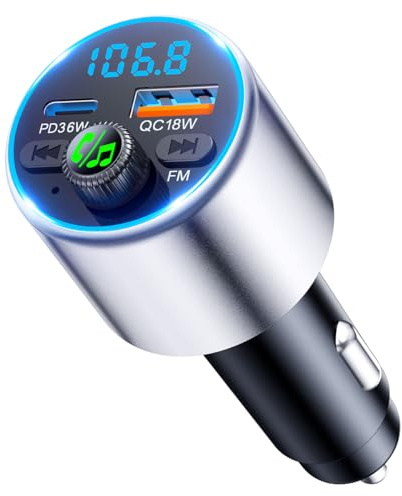 EOIWUY Aufgerüsteter Bluetooth Adapter Auto, [Schnellladung] FM Transmitter Auto Bluetooth 5.3 mit PD36W & QC3.0 18W, [HiFi-Kristallklarem Sound] Freisprechanlage KFZ Ladegerät GPS-Module