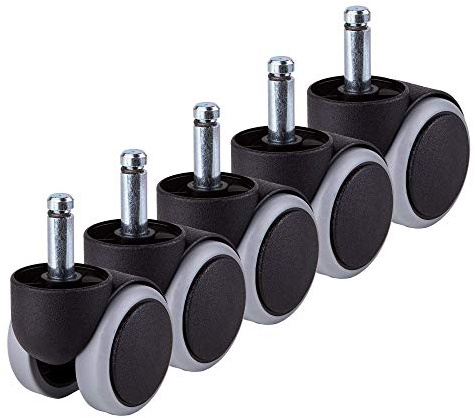 SKIR'CO (5 Stück) 50 mm Gummi Stuhl Rollen, Bürostuhlrollen, Ersatzrollen, Schwenkräder, Universelle lange Stiele (5, Ø 10 mm)