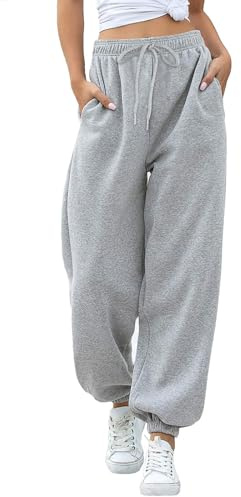 EBANKU Damen Jogginghose mit Cinch-Bottom und Taschen, einfarbiger Trainingsanzug, Baggy Hose mit elastischer Taille für lässiges Hip-Hop, Fitnessstudio und Joggen