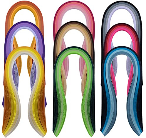 YURROAD 36 Farben 900 Streifen Quilling Papier 3mm x 39cm Paper Quilling Set Schwarz/Blau/Braun/Grün/Orange/Violett/Rot/Gelb Quilling Papierstreifen 3mm für Anfänger Erwachsene DIY Handwerk Gift