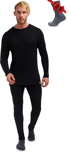 Merino.tech 100% Merino Unterwäsche Herren Set Shirt & Hose + Wandersocken | Atmungsaktive Light, Midweight, Heavy Funktionsunterwäsche, Skiunterwäsche, Thermounterwäsche Set, Wandern, Ski, Outdoor