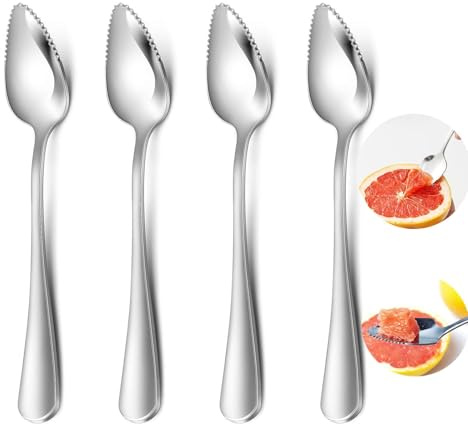 4er-Set Edelstahl-Grapefruitlöffel mit Zacken – Rostfreie Dessertlöffel Spülmaschinengeeignet – Zitruslöffel für Grapefruit, Pomelo & Desserts 16,7 cm