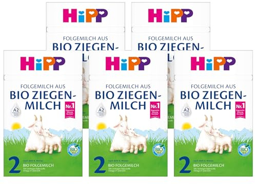 HiPP 2 Folgemilch aus Bio Ziegenmilch (5 x 400g), nach dem 6. Monat, mit GOS, Omega 3 & 6 und A2-beta-Casein, besonders leicht verdaulich