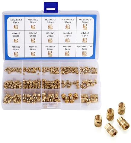 300 Stück Gewindeeinsatz，M2、M2.5、M3、M4、M5、M6、1/4 Einschmelzgewinde，Mit Sortierbox，Einpressmuttern，GewindeeinsäTze，Für den 3d druck zubehör und Kunststoffteilen mittels Hitze oder Ultraschall