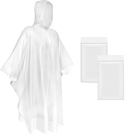 Okydoky Regenponcho mit Kapuze(Transparent,2 Stück) Kordelzug Kapuze und Dickeres Material, Wasserdicht Einweg Regenjacken für Festivals, Konzert, Wandern, Radfahren, Camping, Outdoor(Poncho,2).DE