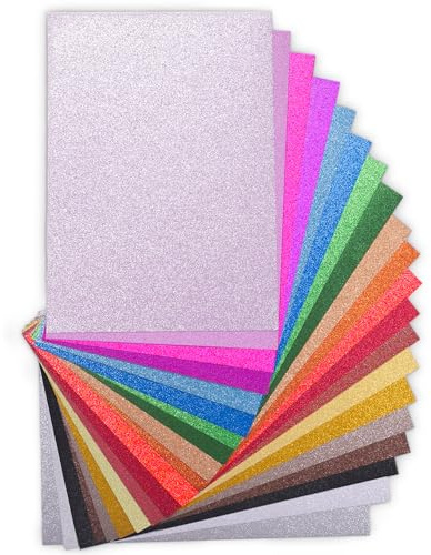 OfficeTree 50 x Glitzerpapier zum Basteln A4 – 20 Farben 250g/m² - Glitzer Papier A4 Bunt - Glitzer Bastelpapier - Glitzer Karton zum Basteln und Gestalten