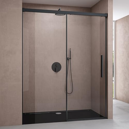 doporro Duschtür Nischentür 110x195cm ESG-Sicherheitsglas mit Soft-Close | Duschkabine aus Klarglas inkl. Nanobeschichtung | Duschabtrennung mit schwarz Rahmen | Teramo12K