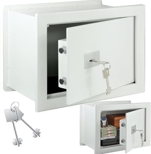 ALSTEN TECH Wandsafe Einmauertresor 360x210x195mm 9kg Graphitfarben | Schlüsseltresor mit Doppelbartschloss für Bargeld Dokumente Schmuck