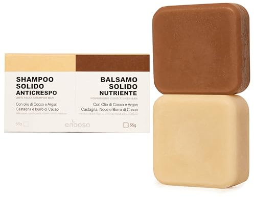 Set festes Shampoo und Conditioner für lockiges und krauses Haar | Ohne Sulfate, Silikone | Bio, Anti-Frizz und nährend mit Argan- und Kokosöl, Kastanie und Kakao | 100% natürlich, vegan