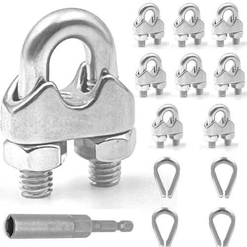 Lyrlidr 8 Stück M5 Drahtseil Klemmen Kabelschellen 4 Stück 5mm Drahtseil Thimble U Bolzen Sattelbefestigung 304 Edelstahl Kabelschellen (M5, 8)