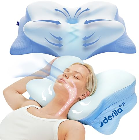 Derila Ergo Kopfkissen, Memory Foam Nackenkissen, Seitenschläferkissen & Schmetterlingskissen für Seiten, Rücken & Bauchschläfer (1er Pack)