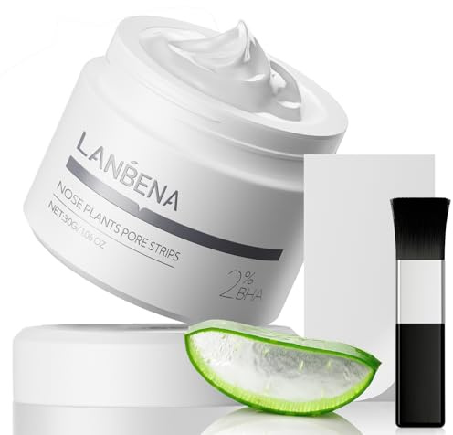 LANBENA Mitesserentferner, Nasenpflanzen, Porenstreifen, Tiefenreinigung, Peel-Off-Maske und 60 Stück Nasenstreifen, schwarze Köpfe aus dem Gesicht