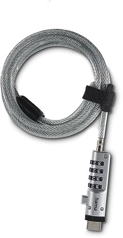 Hama USB-Laptopschloss (Sicherheitsschloss mit 4 Ziffern, aus Stahl), Silber