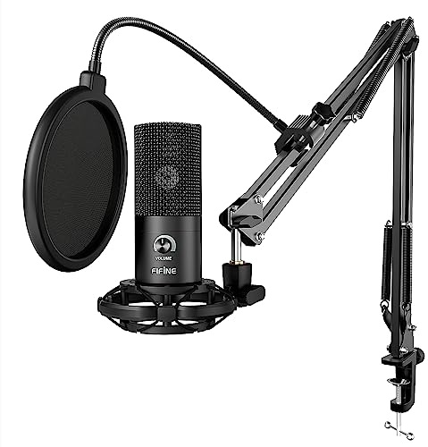 FIFINE Streaming Mikrofon PC mit Arm, USB Mikrofon PS4 PS5 MAC, Popfilter, Shock Mount, für Gaming Podcast Studio