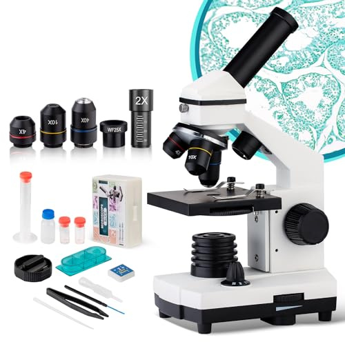 Mikroskop für Kinder und Erwachsene, 250X-2000X Monokulare Professionelles Mikroskop für Labor, Zuhause, Wissenschaftliche Forschung und Biologische Ausbildung