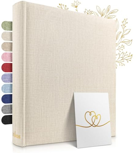 ZEITLOOS® Fotoalbum zum Selbstgestalten - edles Leinen - 600 Fotos Beige | Wunderschönes Design mit schützenden Trennblättern - Fotobuch zum Einkleben 31x32cm - 100 Seiten - Hochzeitsalbum & Geschenk