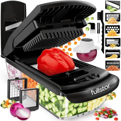 Fullstar Pro Core - Gemüseschneider & Mandoline Gemüsehobel - 8 Klingen | Zwiebelschneider, Julienneschneider, Käsereibe - für Gemüse Obst Kartoffeln - Meal Prep Küchen Gadgets (8-in-1, Schwarz)