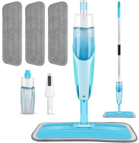 Bodenwischer mit Sprühfunktion, Homgif Sprühwischer Wischer mit Wassertank 360 Grad Rotierender Wischmopp Spray Mop Wischer Boden mit 3 Waschbaren Mikrofaser Pads für alle Böden