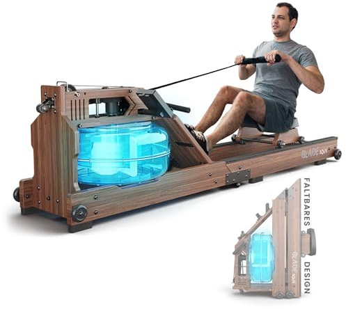 Bluefin Fitness Blade Aqua W-1 Wasserrudergerät aus Holz | 100% nachhaltiges amerikanisches Eschenholz Klappbare Heimfitnessgeräte | LCD-Konsole + Herzfrequenzmonitor | Kinomap App-Integration