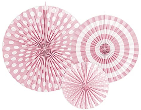 Libetui Rosetten Set Rosa Hellpink – 3 Papierfächer Deko Ø 23, 32 & 40 cm, Party Deko für Geburtstag, Hochzeit & Wanddeko