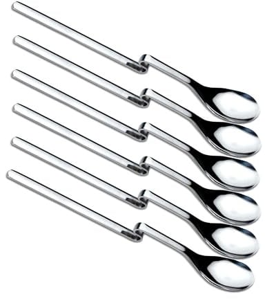 6 x Longdrink Löffel mit Knick (20 cm lang), Latte Macchiato Löffel, Joghurt, Cocktail, Edelstahl poliert, spülmaschinengeeignet, frei von Nickel