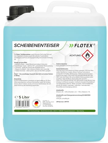 Flotex Hochwirksamer Scheibenenteiser Auto (5L) | Scheibenfrost Enteiser Auto verhindert zuverlässig Wiedervereisung | EIS Entferner ohne Kratzen | Sehr effektiv bis -40°C | Made in Germany