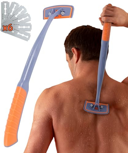 BroShaver 3.0 + 6 Klingen – Rückenrasierer Mit 2 Rasiermodi | Rückenhaartrimmer Für Nass- Oder Trockenrasur, Mit BroShaver-Doppelklingen Und Teilbarem Reisegriff