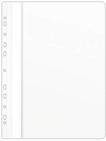 DONAU 1704001PL-09 Plastik Schnellhefter Gelocht A4 Weiß, Sichthefter Kunststoff Strapazierfähigem PVC Hart Glasklares Deckblatt Klemmmappe für Büro und Schule, Eurolochung | 10er Pack