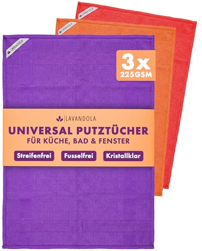 Lavandola 3X Mikrofasertücher Allzweck - 60x40 cm Putzlappen mit Waffelstruktur - Extrem Saugstarke Universal Putztücher für Küche & Bad - Fusselfreie Fensterputztücher für Glas, Streifenfrei