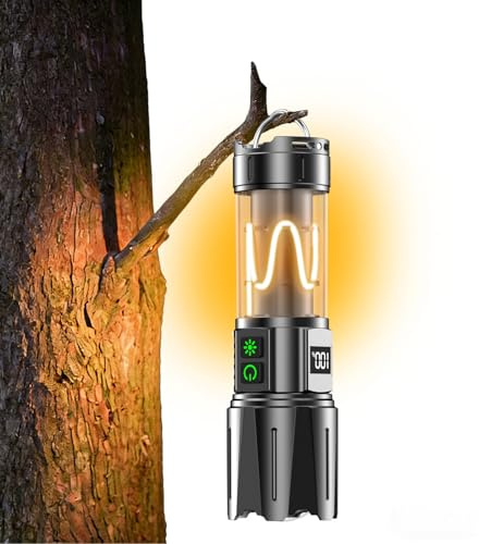 Relybo Taschenlampe Led Aufladbar, Led Taschenlampe Extrem Hell 1000000 Lumen, Taktische Taschenlampe, 2 Schalter, 10 Modus, LCD-Bildschirm, mit stroboskop, für Notfälle Camping Hiking