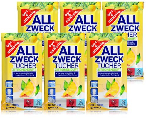 Gut & Günstig Feuchte Reinigungstücher in Spenderverpackung 480 Stück - 6er Pack für die gründliche & hygienische Reinigung (Inhalt 6 x 80 Stück)