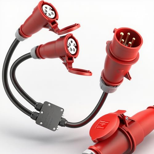 AIFIZO Starkstrom Adapter, Adapter 32A auf 16A 400V, CEE Stecker Verlängerungskabel 150cm IP44, 5-polig Industriestecker, für Baustelle, Werkstatt, Außenbereich