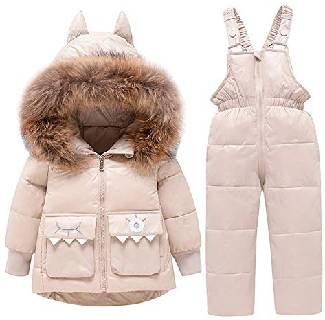 amropi Skianzug Mädchen Kinder Schneeanzug Daunenjacke mit Kaputze + Skihose 2tlg Bekleidungsset Winteranzug für 1-5 Jahre