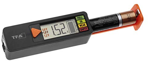 TFA Dostmann Batterietester BatteryCheck, 98.1126.01, für Batterien und Akkus(AAA,AA,C,D),Knopfzelle, Blockbatterie, Anzeige des Ladestatus/Volt, einfach und schnell,schwarz