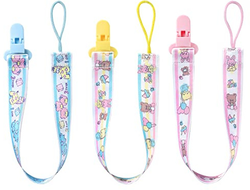 LittleForBig Erwachsene Schnuller Clip 3 Paci Clips Set - Rosa/Gelb/Blau