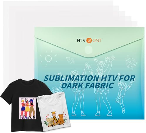 HTVRONT Sublimation HTV Vinyl, 30.5x30.5cm, Matte Dunkel, 5 Blatt | Für Dunkle/Helle Stoffe, Für T-Shirts, Funktioniert mit Sublimationspapier, Funktioniert mit Sublimationstinte